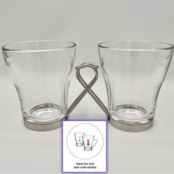 Vitrosax Italy Clear Glass Stainless Steel Removable Handle Expresso Mug Set - Picture 6 of 16